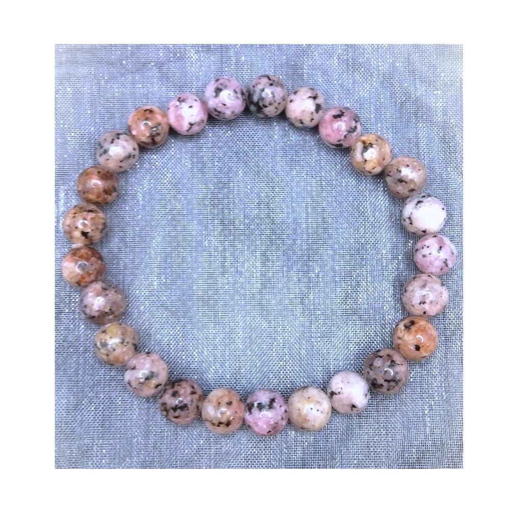 Natural Pink Rhodonite Stone Bracelet Stretch Beaded Bohemian Earthy Stacking